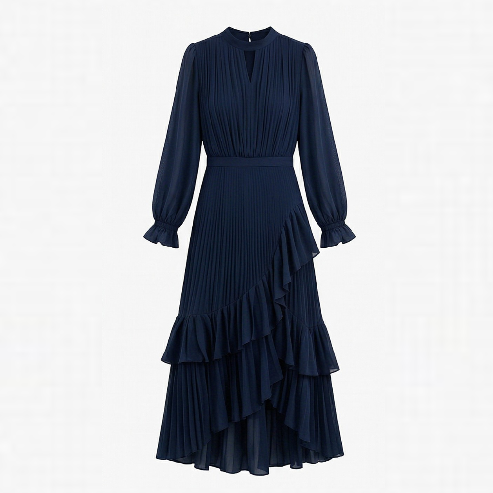 Keyfa – Women's Pleated Ruffle Midi Dress