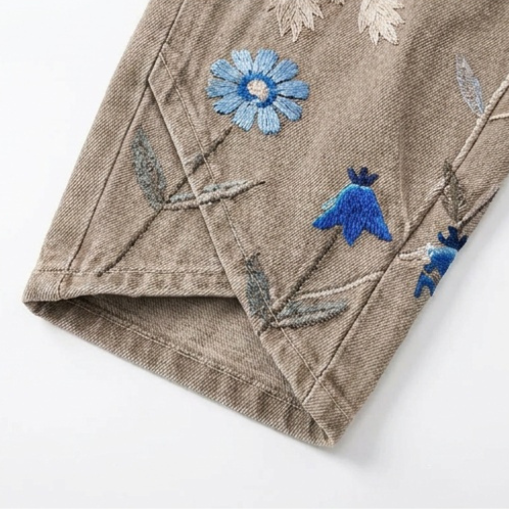 Bloomara – Women's Embroidered Wide-Leg Jeans with Tulip Hem