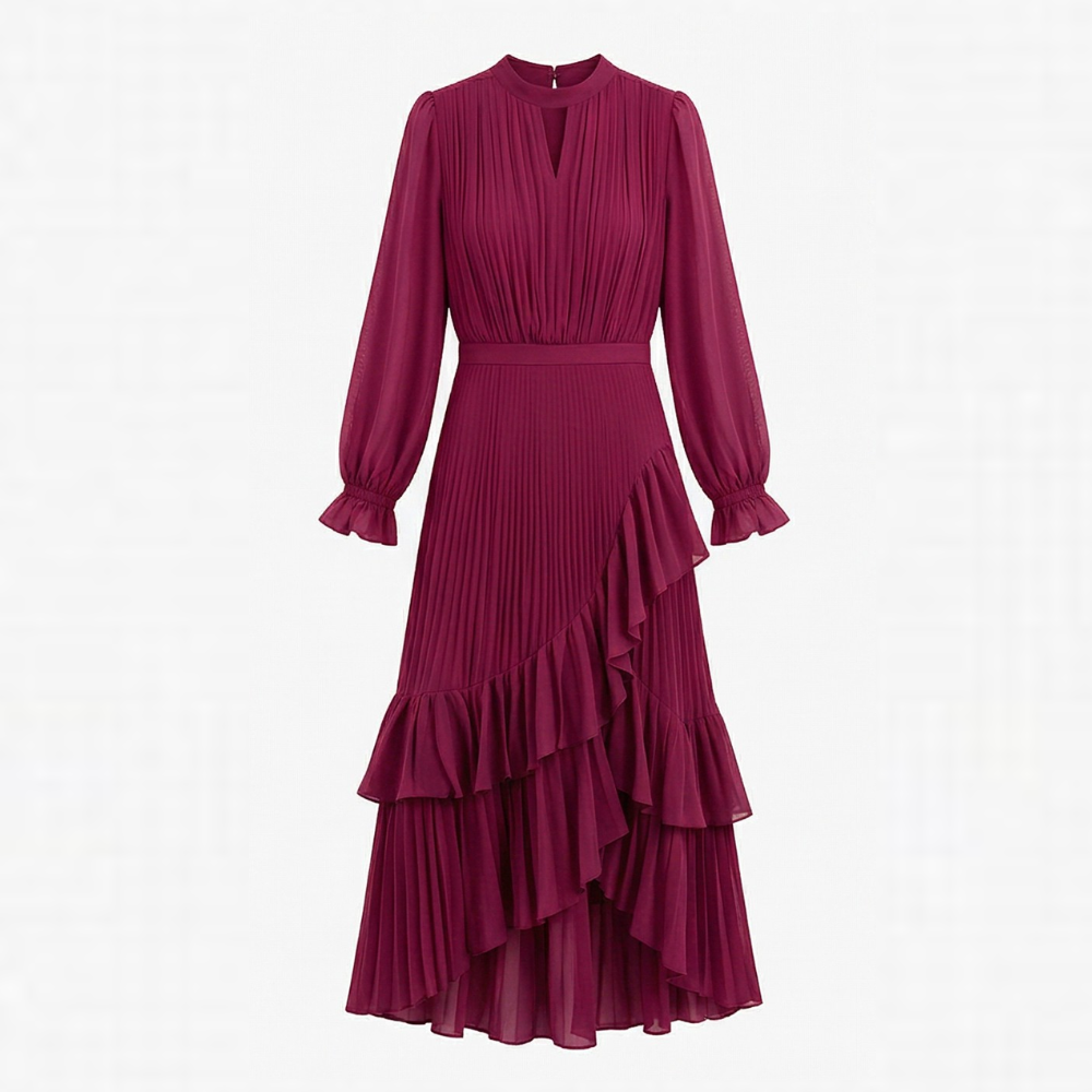 Keyfa – Women's Pleated Ruffle Midi Dress