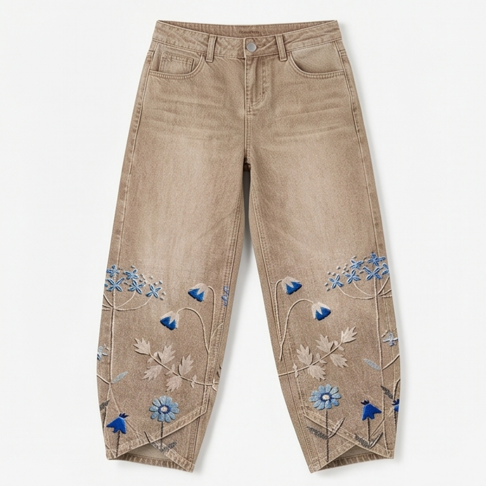 Bloomara – Women's Embroidered Wide-Leg Jeans with Tulip Hem