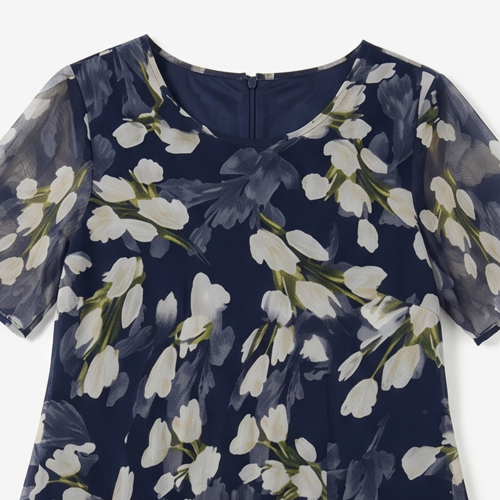 Florenza – Women's Elegant Navy Floral Midi Dress