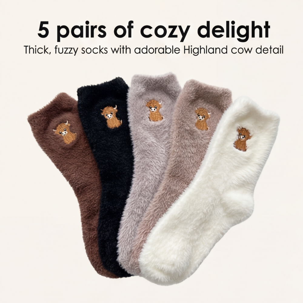 Cozymoo – Fuzzy Highland Cow Socks