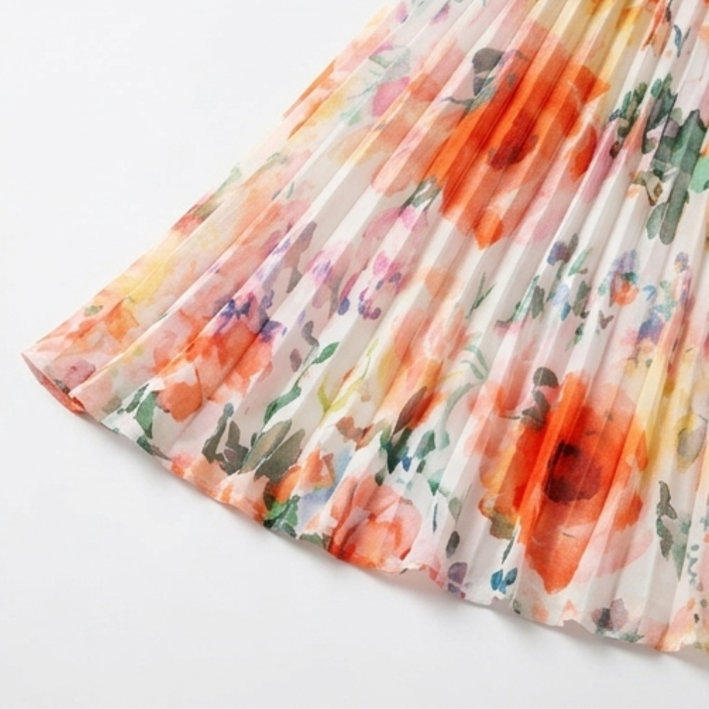Floressa – Women's Watercolor Floral Pleated Midi Dress