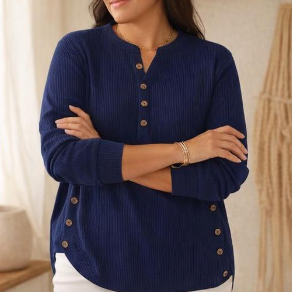 Lunavia - Ribbed Button-Up Henley Tunic
