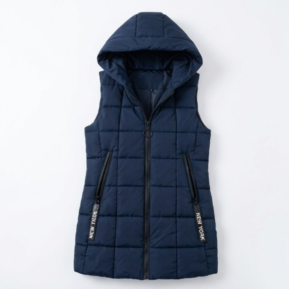 Covara – Long Quilted Puffer Vest with Hood
