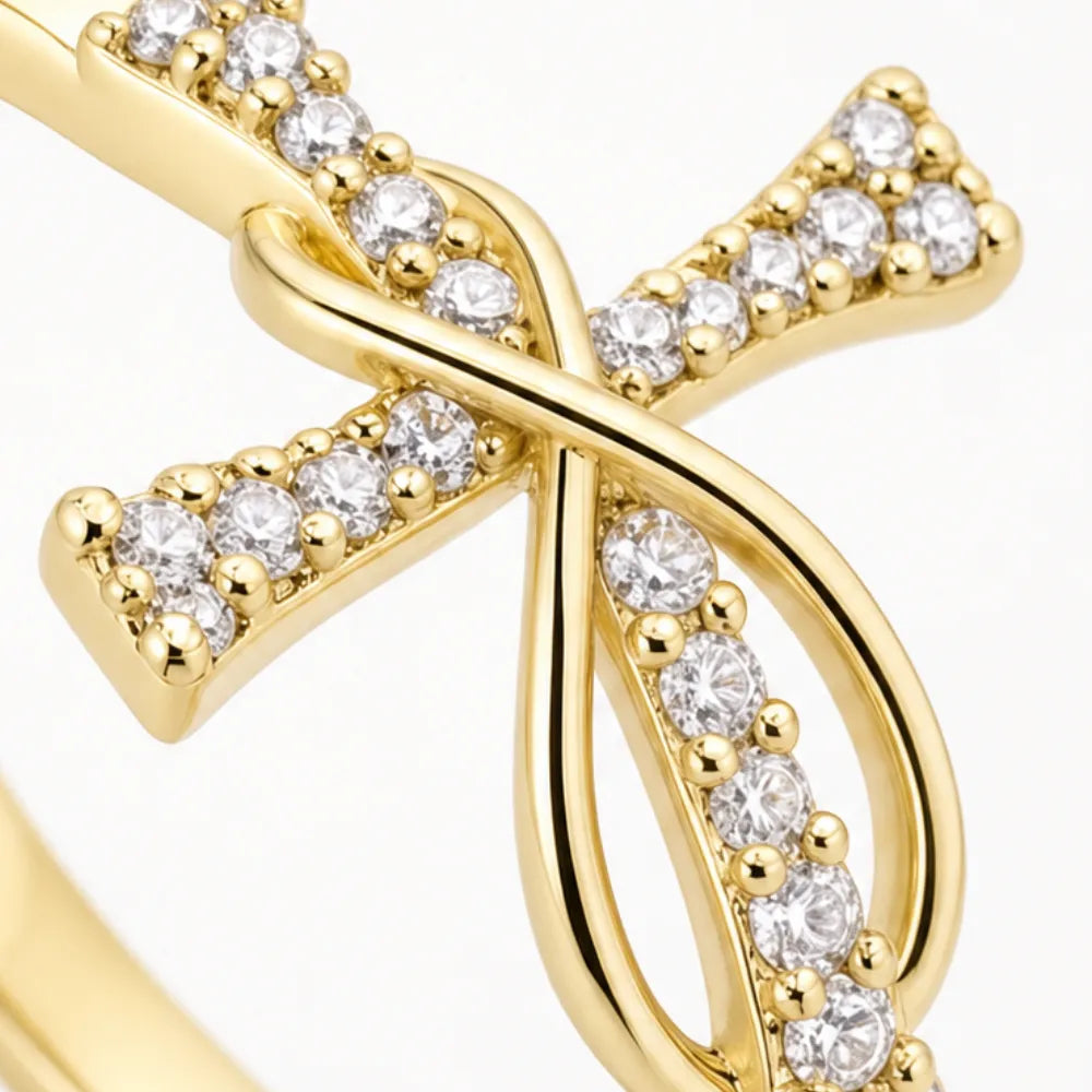 Graceloop – Mobius Cross Ring with Pavé Stones, Gold or Silver