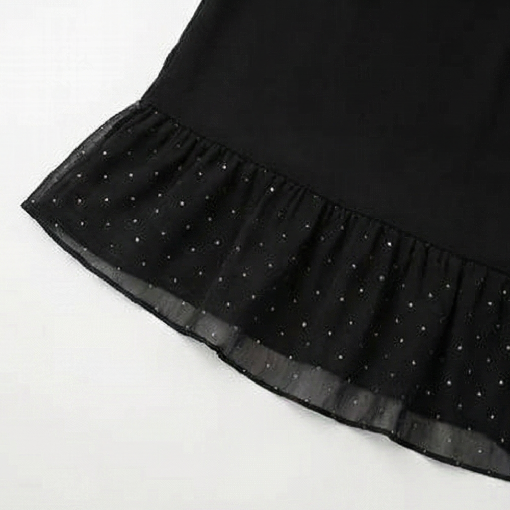 Lumiveil – Rhinestone Mesh Sleeve Dress with Ruffle Hem