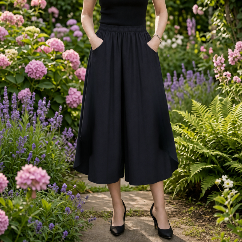Florenza – Wide-Leg Flowy Summer Capri Pants with Elastic Waist & Pockets