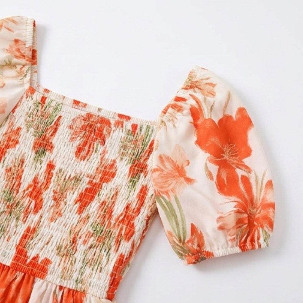 Florenza – Women's Smocked Square-Neck Floral Maxi Dress