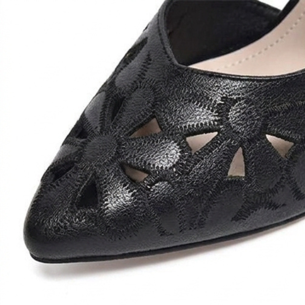 Floriva – Floral Cut-Out Pointed-Toe Slingback Heels