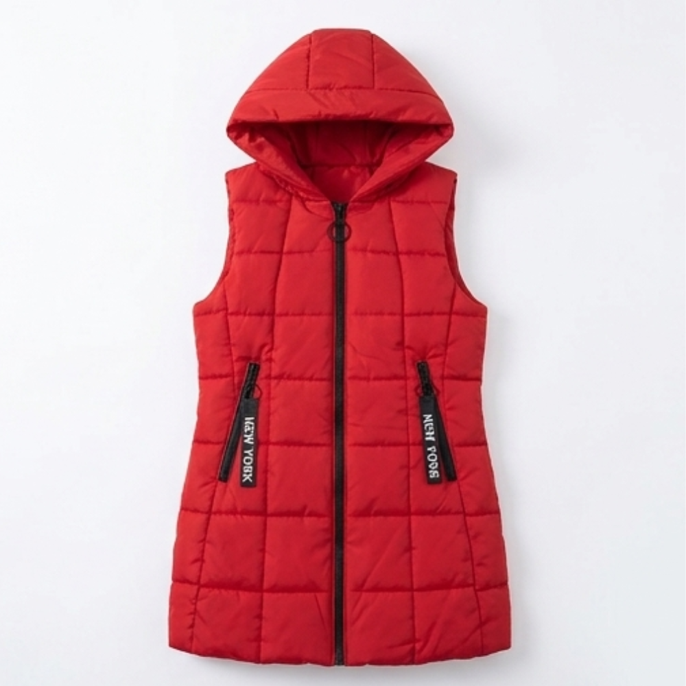 Covara – Long Quilted Puffer Vest with Hood