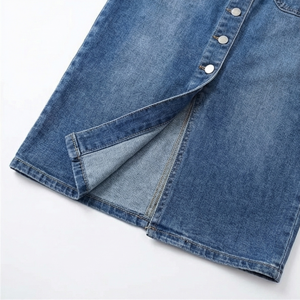 Denara – Button-Front Denim Pencil Skirt