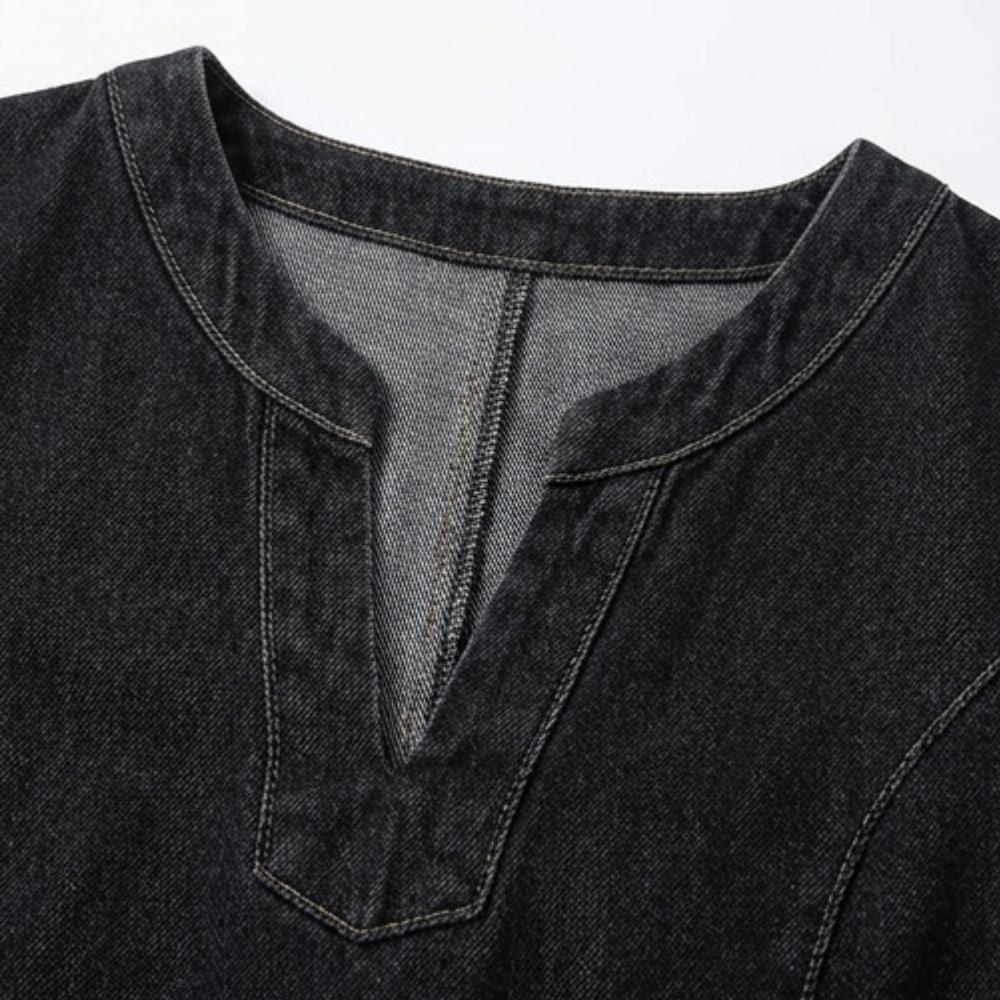 Aurelene – Women's V-Neck Denim Dress with Pockets