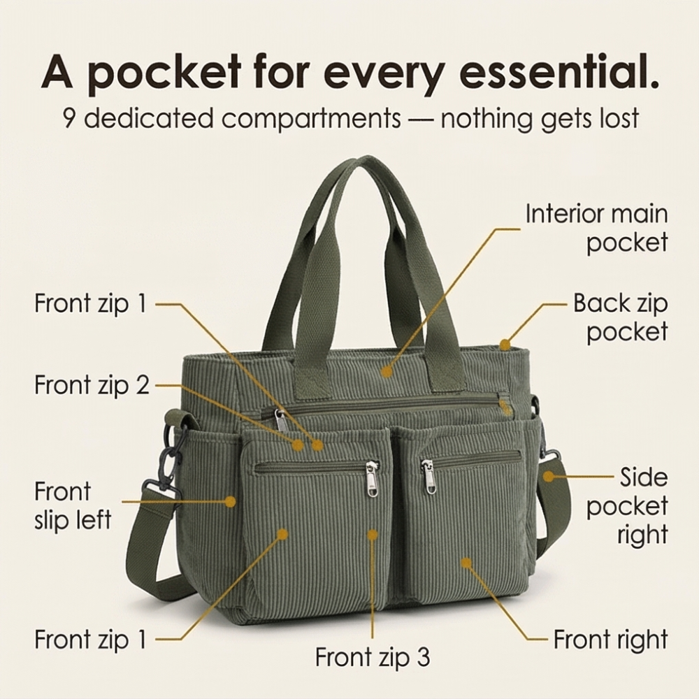 Clovera – Multi Pocket Corduroy Shoulder Bag