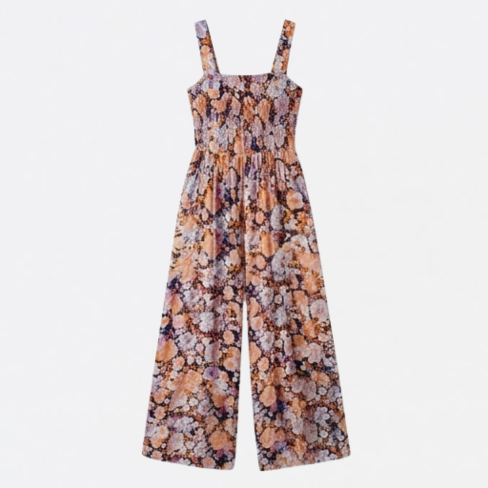 Bloomara – Floral Wide-Leg Jumpsuit with Pockets