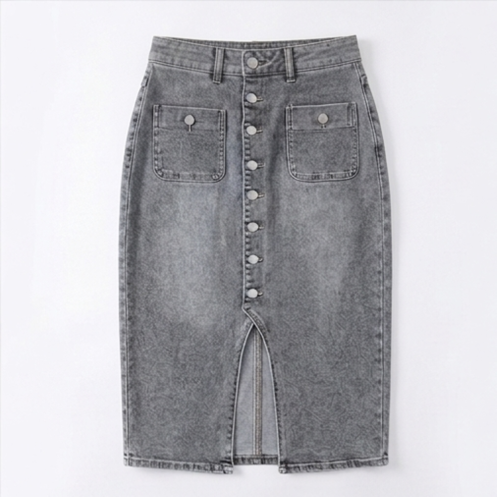 Denara – Button-Front Denim Pencil Skirt