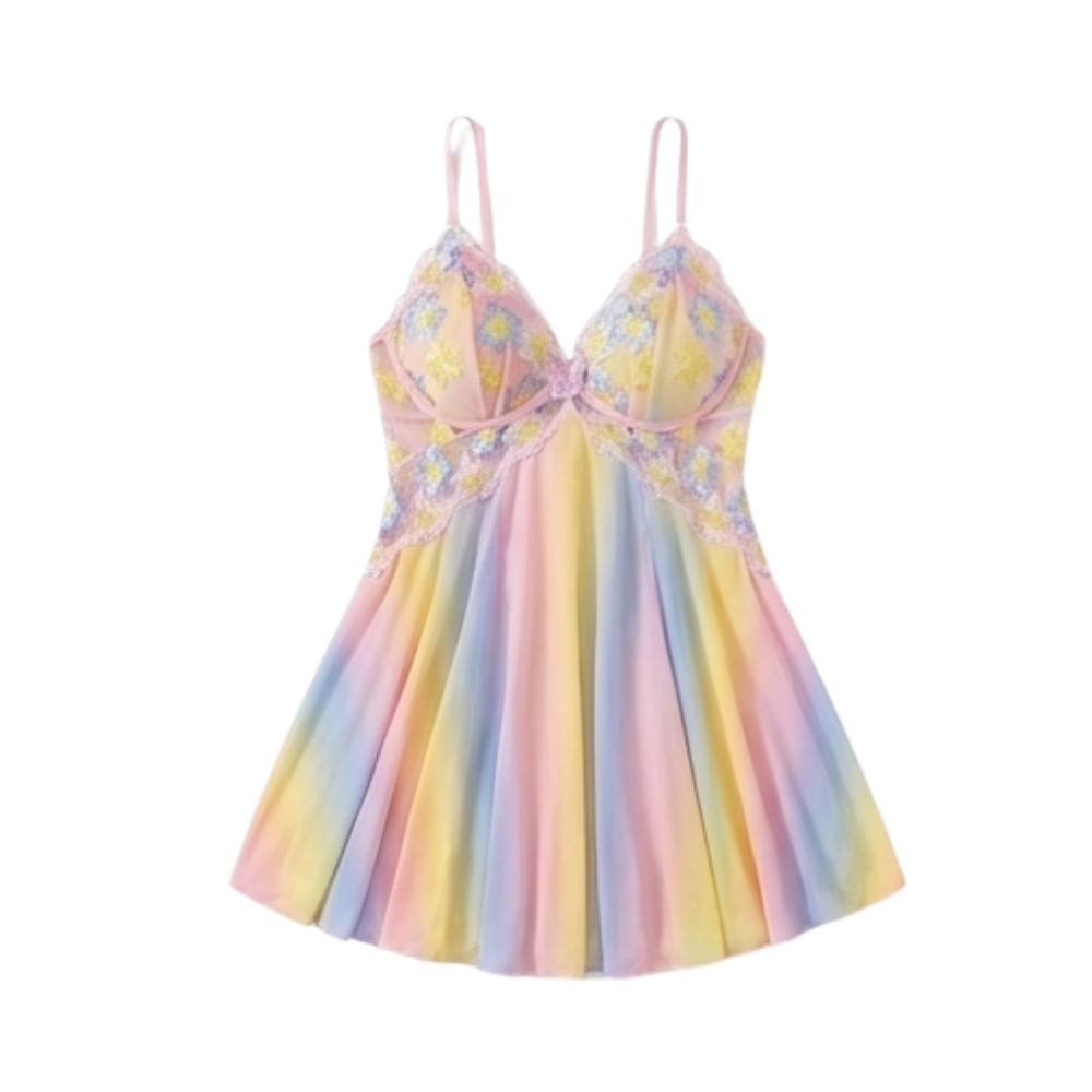 Floressa – Women's Embroidered Floral Babydoll Nightgown