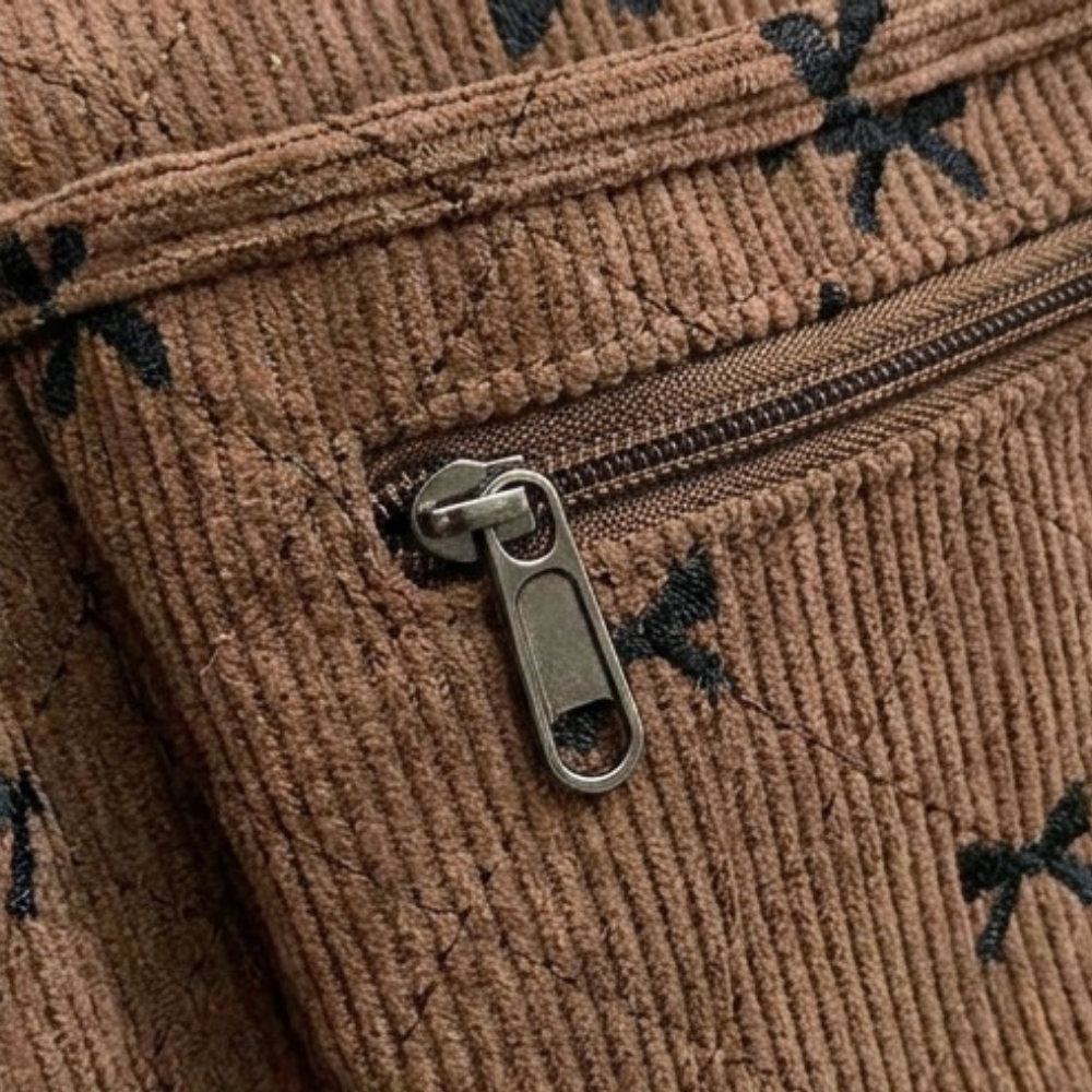 Bowette – Corduroy Bow-Print Tote with Laptop Pocket