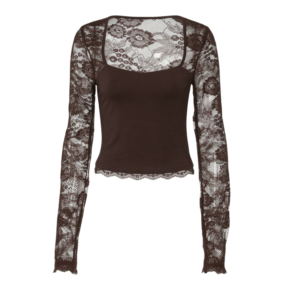 Lacelle – Women's Sheer Floral Lace Sleeve Top