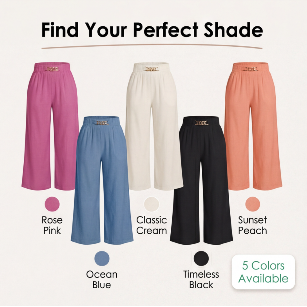 Florena – High Waist Wide Leg Trousers with Chain Accent