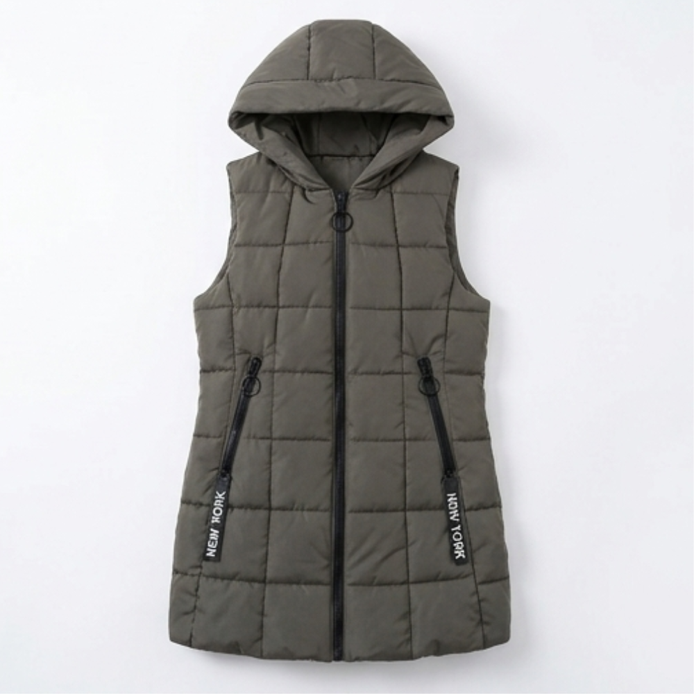 Covara – Long Quilted Puffer Vest with Hood