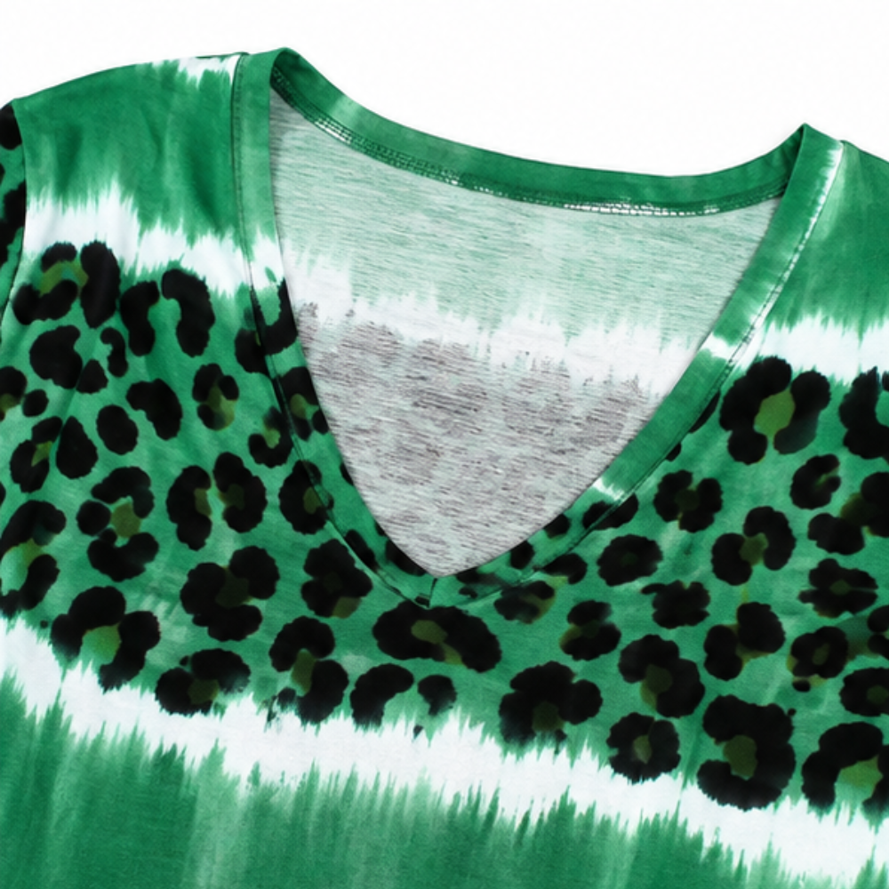 Drapeaux – Tie-Dye Leopard Print V-Neck Knit Dress