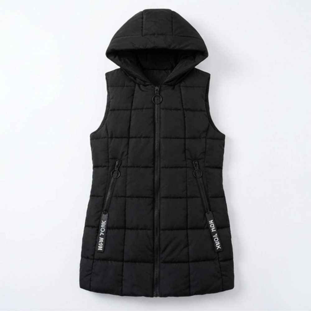 Covara – Long Quilted Puffer Vest with Hood