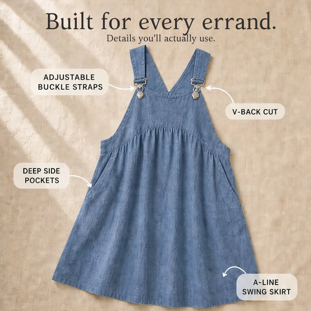 Cloverly – Empire-Waist Pinafore Babydoll Dress with Pockets, Plus Size 0XL–5XL