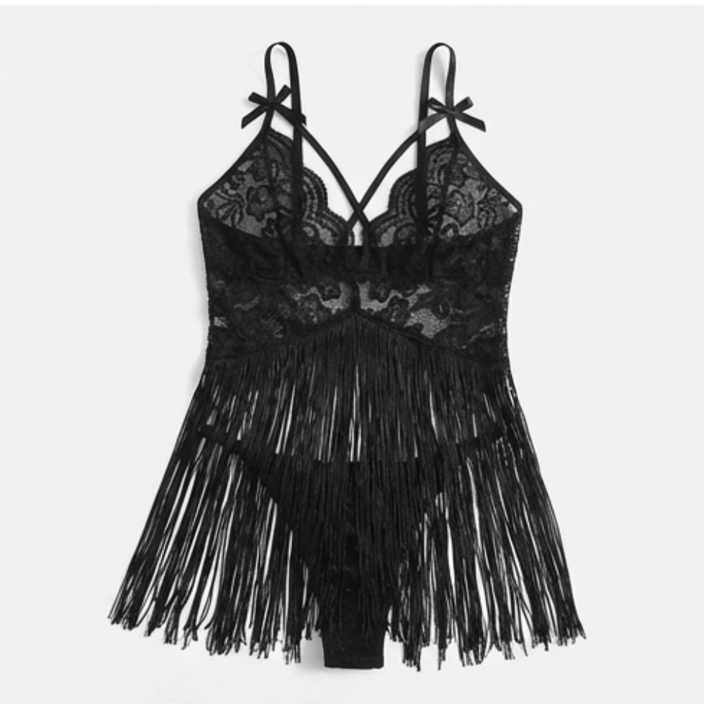 Inara – Women's Lace Tassel Suspender Dress Set
