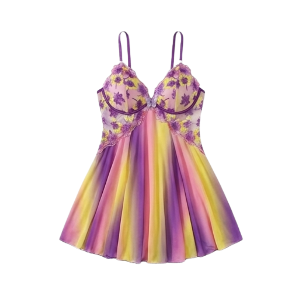 Floressa – Women's Embroidered Floral Babydoll Nightgown