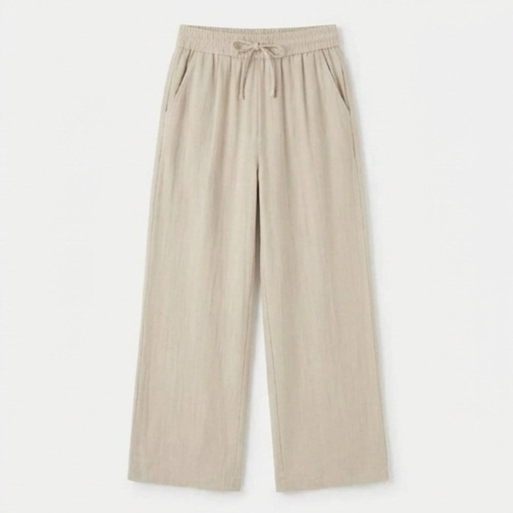 Linara – Women's Wide Leg Linen Look Drawstring Trousers