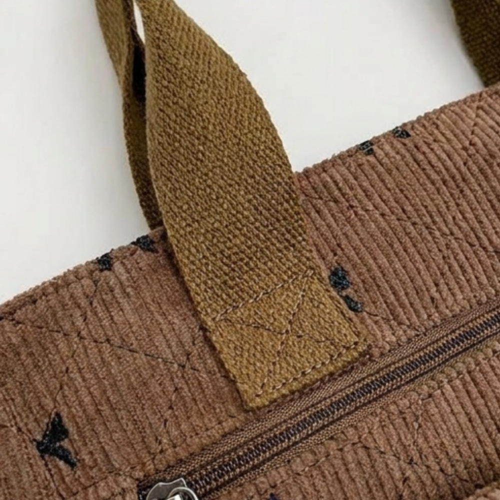 Bowette – Corduroy Bow-Print Tote with Laptop Pocket