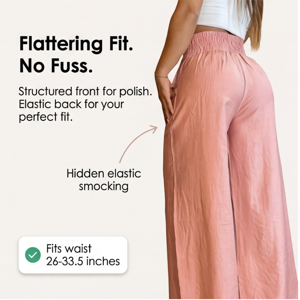 Florena – High Waist Wide Leg Trousers with Chain Accent