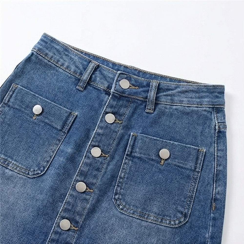 Denara – Button-Front Denim Pencil Skirt