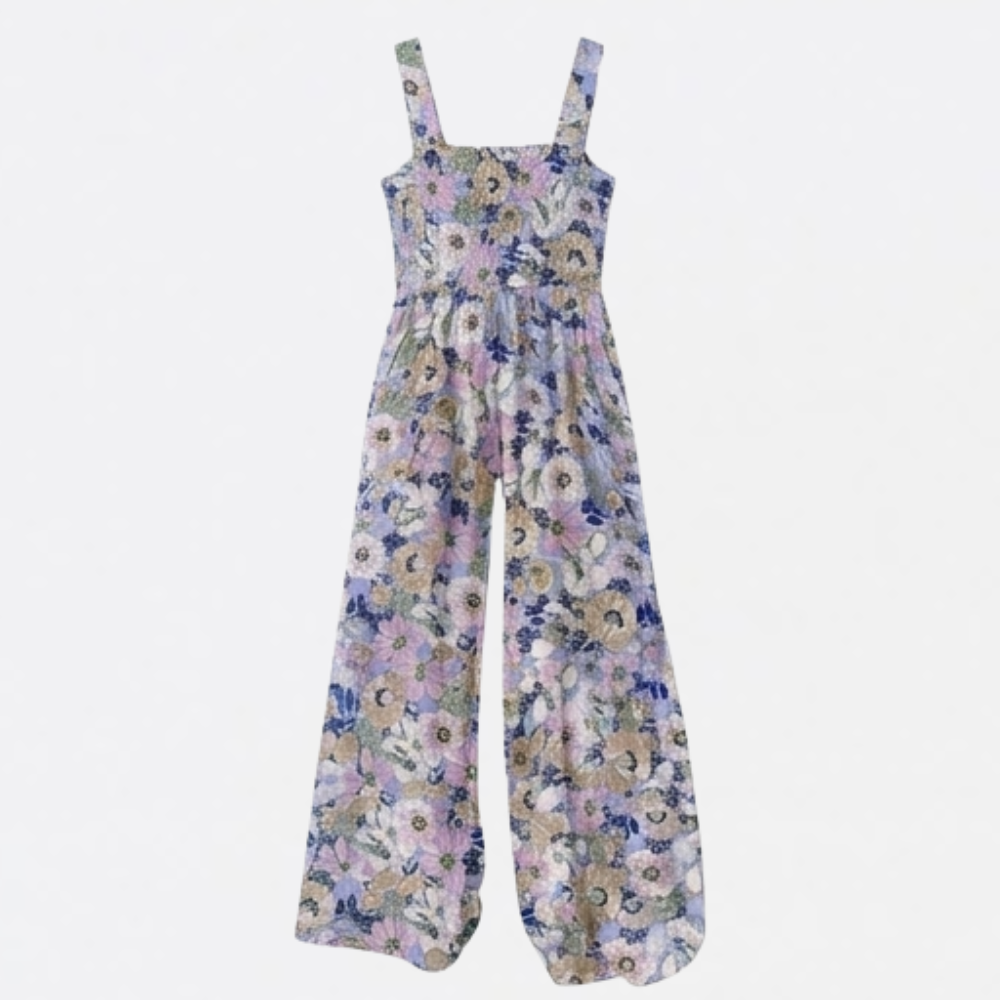 Bloomara – Floral Wide-Leg Jumpsuit with Pockets