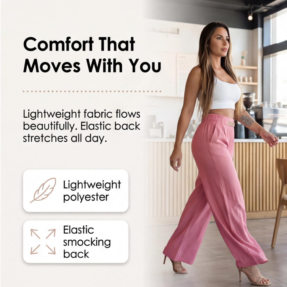 Florena – High Waist Wide Leg Trousers with Chain Accent