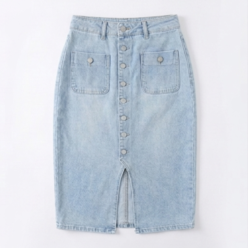 Denara – Button-Front Denim Pencil Skirt
