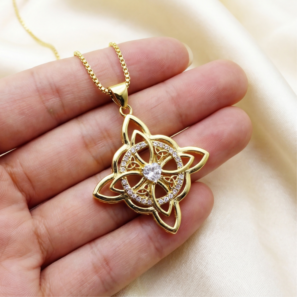 Elowen – Crystal Celtic Knot Necklace