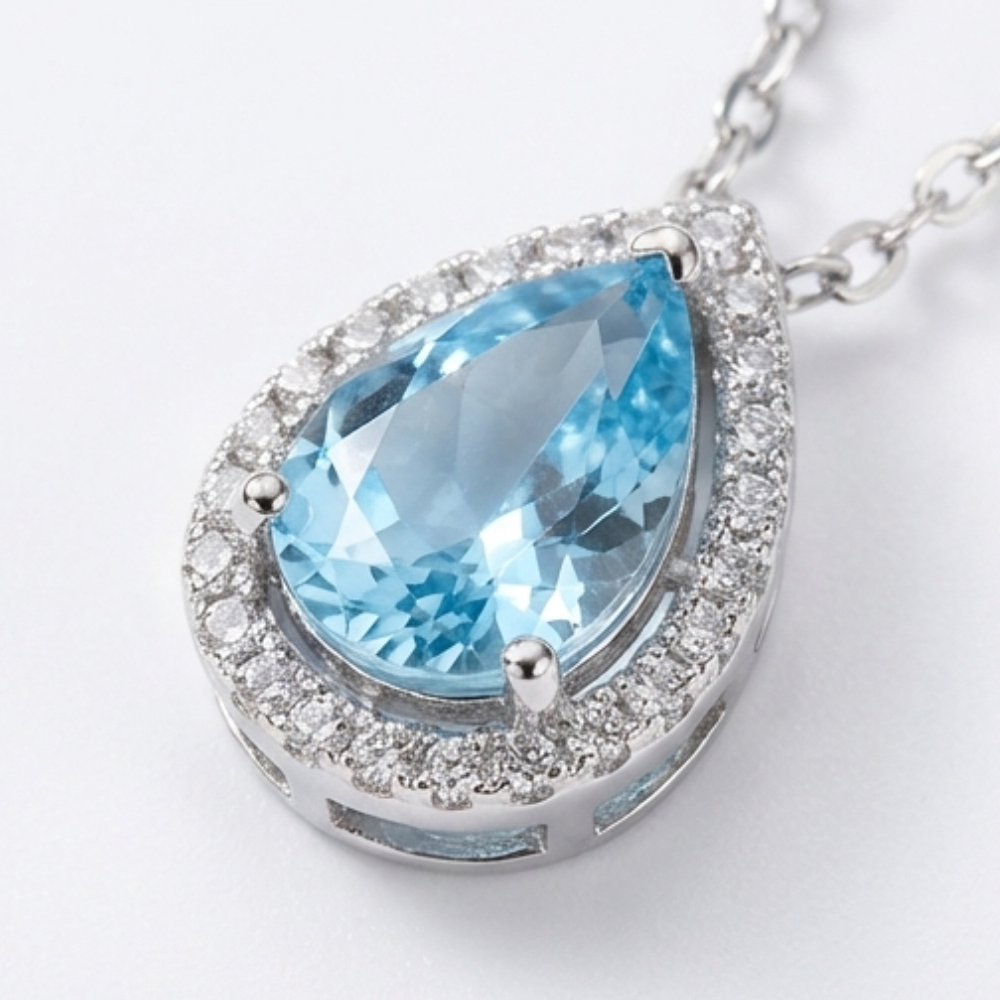 Lunaire - Aqua Blue Teardrop Pendant Necklace
