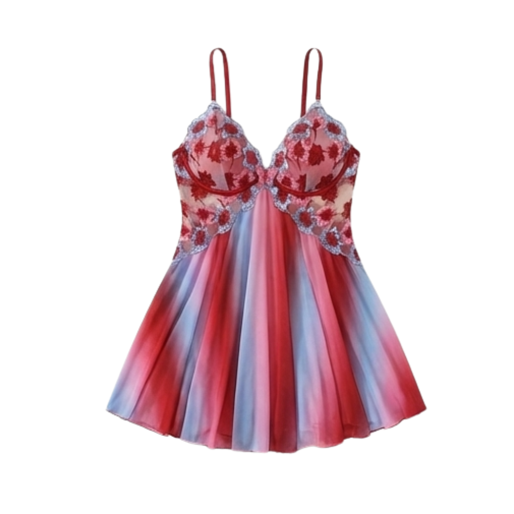 Floressa – Women's Embroidered Floral Babydoll Nightgown