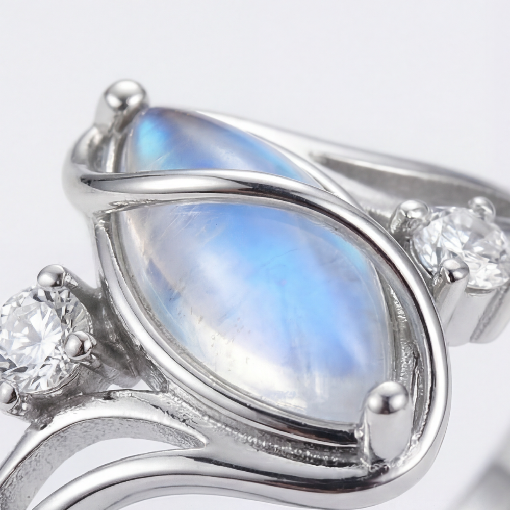 Lunara – Flowing Moonstone Ring with Crystal Accents