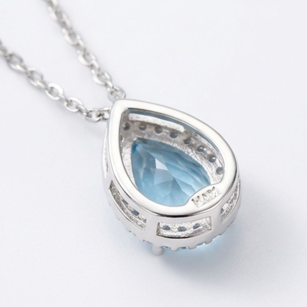 Lunaire - Aqua Blue Teardrop Pendant Necklace