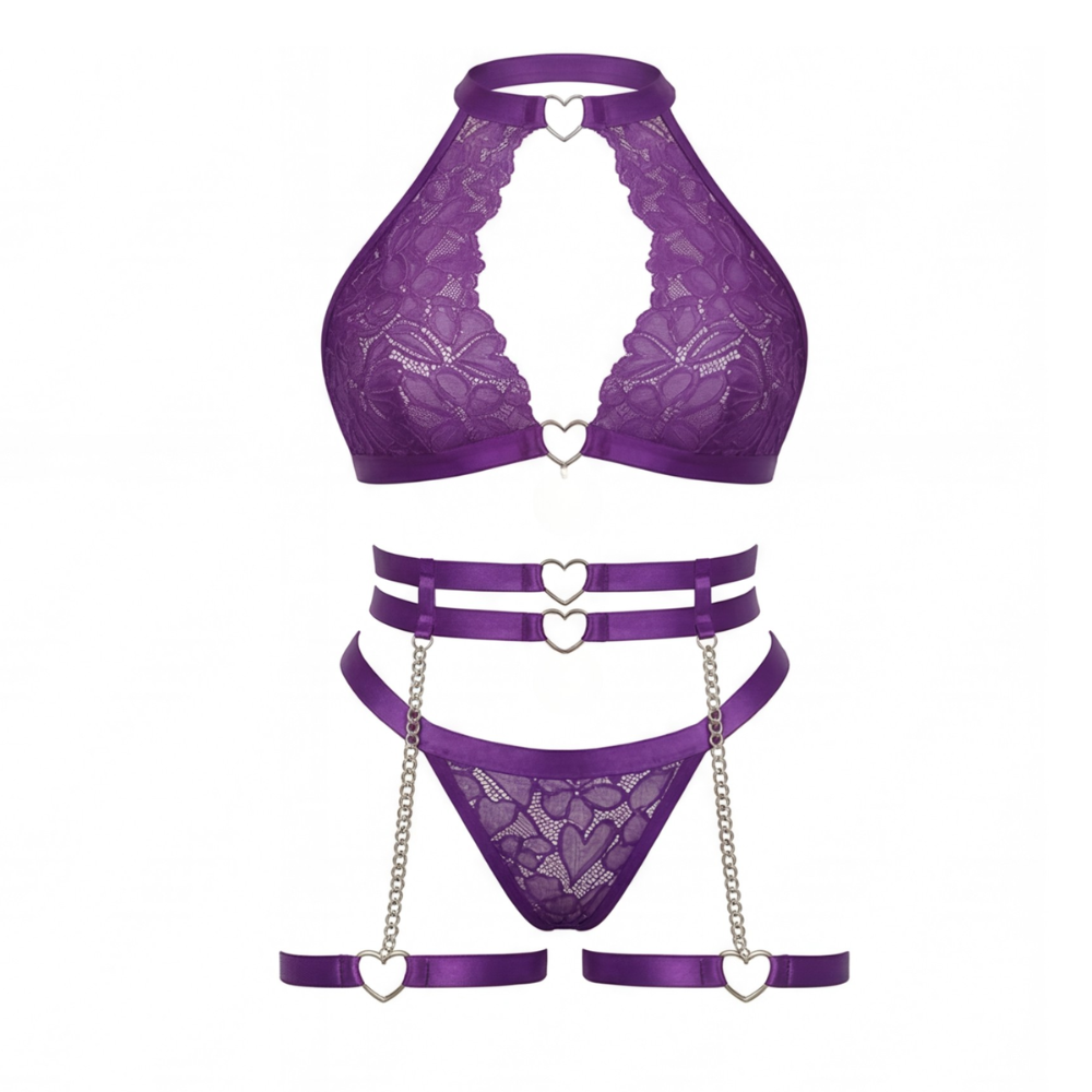Adoré – Heart Chain Lace Garter Lingerie Set