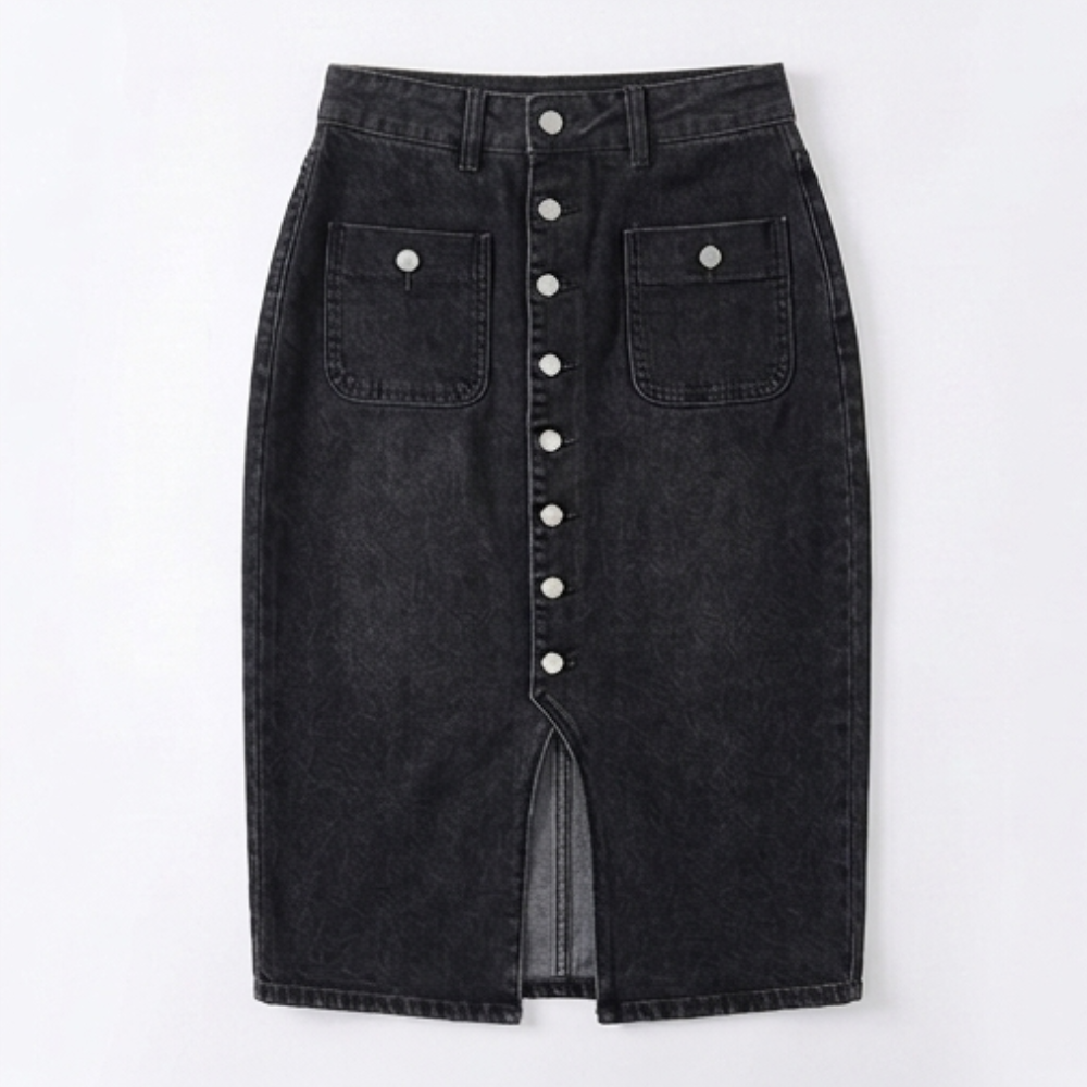 Denara – Button-Front Denim Pencil Skirt