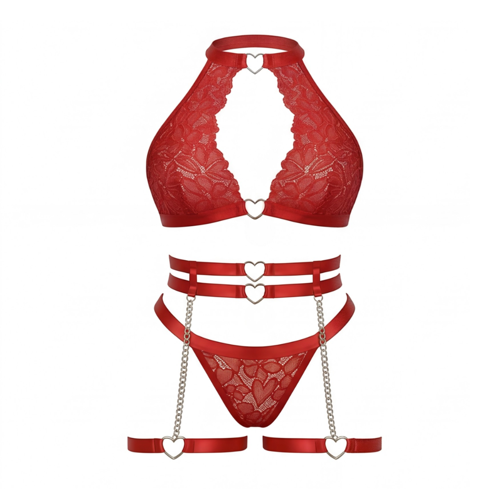 Adoré – Heart Chain Lace Garter Lingerie Set