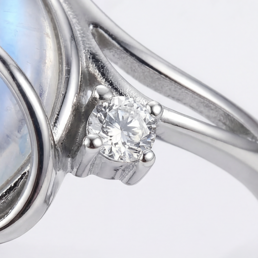 Lunara – Flowing Moonstone Ring with Crystal Accents