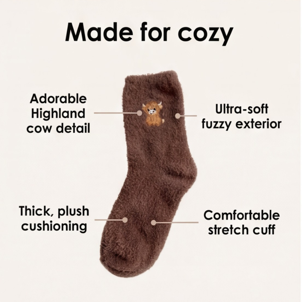 Cozymoo – Fuzzy Highland Cow Socks