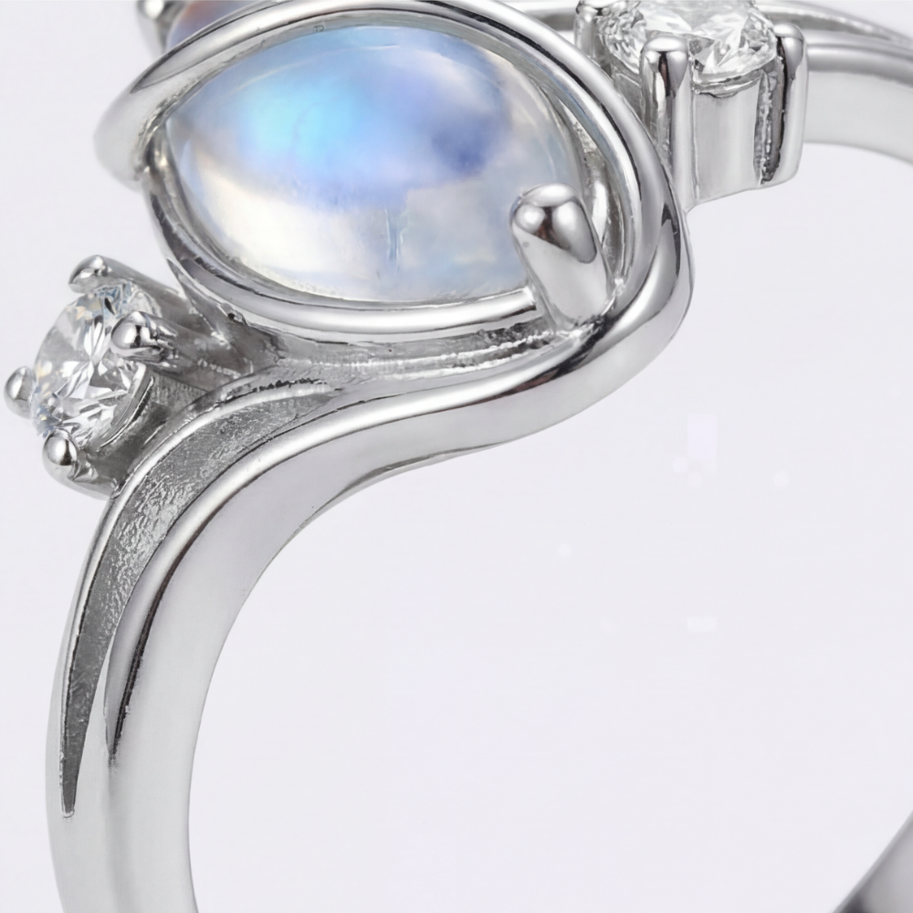 Lunara – Flowing Moonstone Ring with Crystal Accents