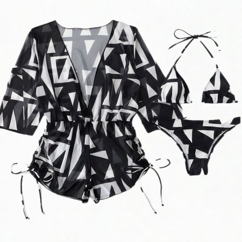 Lunavera – Women's Tropical 3-Piece Swim Set with Kimono