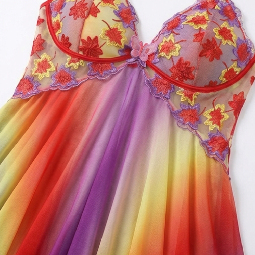 Floressa – Women's Embroidered Floral Babydoll Nightgown